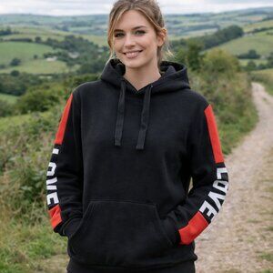 Large B FREE black pullover hoodie w/ drawstrings.  Hooded sweatshirt NWT